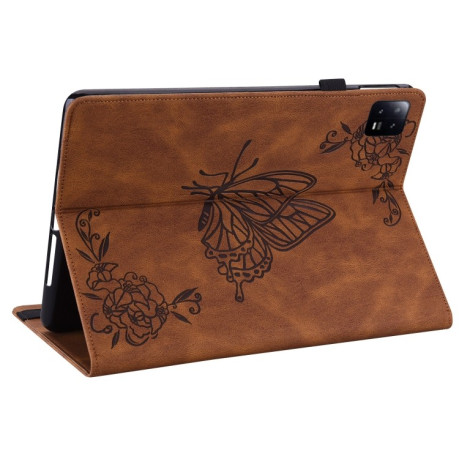 Чохол-книжка Butterfly Flower Embossed Leather для Xiaomi Pad 6 / Pad 6 Pro - коричневий