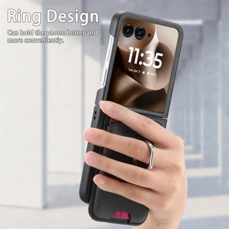 Протиударний чохол Twill Fabric Card Bag Ring Magnetic для Motorola Moto Razr 60 Ultra 5G - чорний