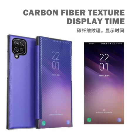 Чехол-книжка Carbon Fiber Texture View Time для Samsung Galaxy A12/M12 - красный
