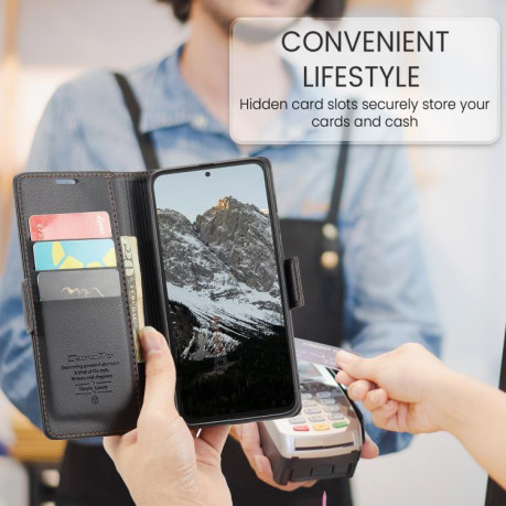 Чехол-книжка CaseMe 023 Butterfly Buckle Litchi Texture RFID Anti-theft Leather для Xiaomi Redmi Note 14 4G 164.84mm - черный