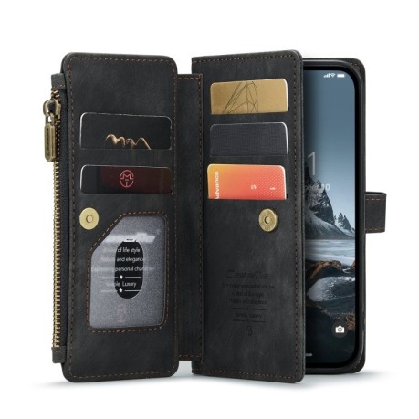 Шкіряний чохол-гаманець CaseMe-C30 для iPhone 14 Pro - чорний