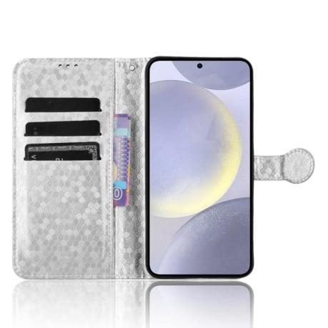 Чохол-книжка з фактурою Honeycomb Dot та магнітним хлястиком на Samsung Galaxy S25 FE 5G - сріблястий