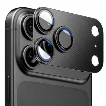 Закалённое стекло на камеру Enkay CD Texture с алюминиевой рамкой на iPhone 18 Pro — чёрное