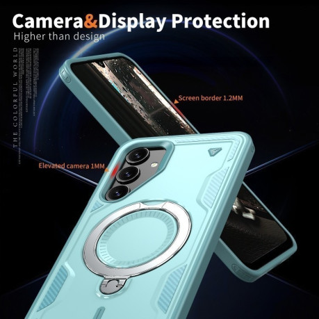 Противоударный чехол MagSafe Holder Armor PC Hybrid для Samsung Galaxy S24 FE 5G - голубой