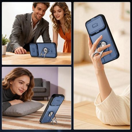 Противоударный чехол Escase со шторкой камеры и вращающимся держателем на Xiaomi 17T 5G — синий