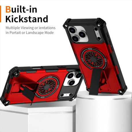 Противоударный чехол Shockproof Kickstand Metallic Shaft MagSafe на iPhone 17 Pro - красный