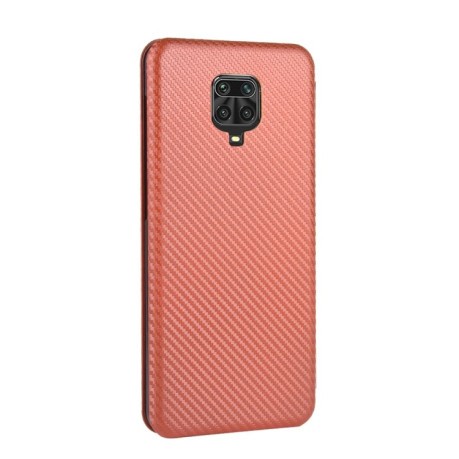 Чехол-книжка Carbon Fiber Texture на Xiaomi Redmi Note 9S - коричневый