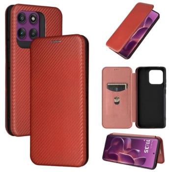 Чехол-книжка Carbon Fiber Texture на Motorola Edge 60 Pro - коричневый
