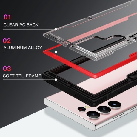 Противоударный чехол Defender Metal Clear для Samsung Galaxy S23 Ultra 5G - красный