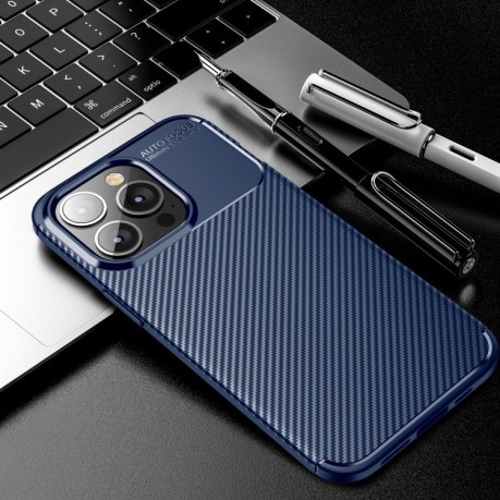 Ударозахисний чохол HMC Carbon Fiber Texture на iPhone 13 Pro Max - синій