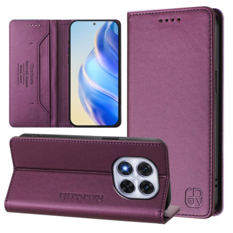 Чехол-книжка RC01 Dual-Folded Magnetic Suction RFID Leather на Xiaomi Redmi Note 14 Pro 4G - фиолетовый