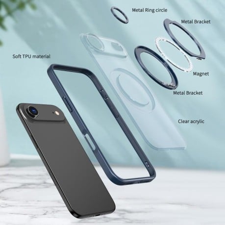 Чехол kalebol с MagSafe и подставкой 360 Metal Ring Holder на iPhone Air - синий
