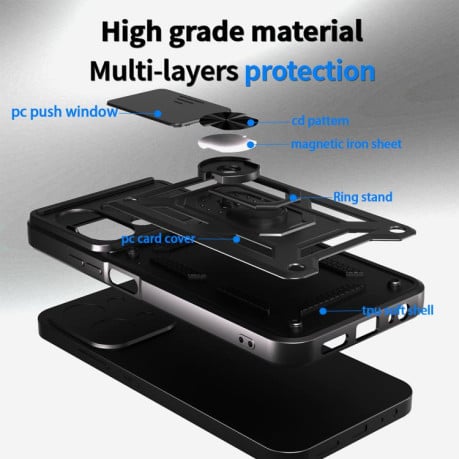 Чохол зі шторкою на камери Sliding Camshield та кишенькою для карток на Xiaomi Redmi 15C 4G / 5G 173.1mm - золотий