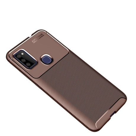 Противоударный чехол Beetle Series Carbon Fiber Texture на Samsung Galaxy M51 - коричневый