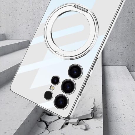 Протиударний чохол GKK PC Phone Case with Magnetic Rotating Holder, No Included Pen для Samsung Galaxy S25 Ultra 5G - сріблястий