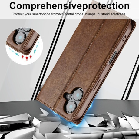 Чохол-книжка LCIMEEKE RFID для iPhone 16 Plus - коричневий