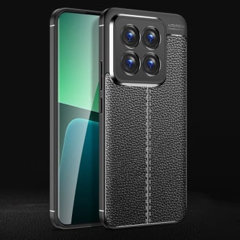 Противоударный чехол Litchi Texture на Xiaomi 14 Pro - черный
