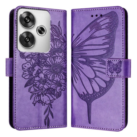 Чехол-книжка Embossed Butterfly для Xiaomi Poco F6 - фиолетовый