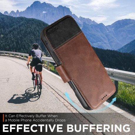 Чехол-книжка Suteni Q06 2-in-1 Multi-function с MagSafe и магнитным хлястиком на iPhone 17 Pro Max - коричневый