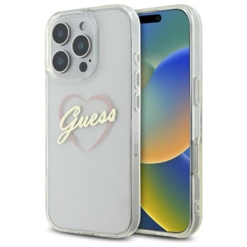 Оригинальный чехол Guess IML Heart для iPhone 16 Pro Max - Transparent