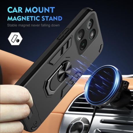 Ударозащитный чехол Metal Ring Holder для Motorola Edge 60 Fusion - черный