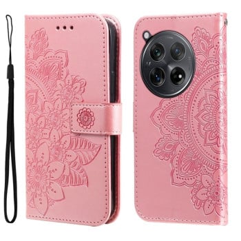 Чохол-книжка 7-petal Flowers Embossing для OnePlus 12R - рожеве золото