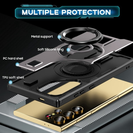 Протиударний чохол Ring Holder Carbon Fiber PC Hybrid TPU  для Samsung Galaxy S25 Ultra 5G - сірий