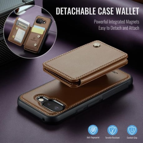 Чехол JEEHOOD J05 Business Magnetic Style RFID Leather для Google Pixel 9a - коричневый