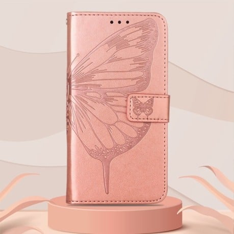 Чехол-книжка Embossed Butterfly для Realme 9 Pro Plus - розовое золото
