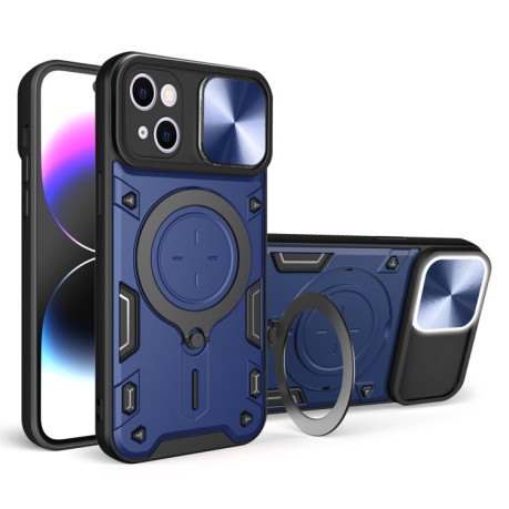 Противоударный чехол CD Texture Sliding Camshield Magnetic Holder на iPhone 15 -синий