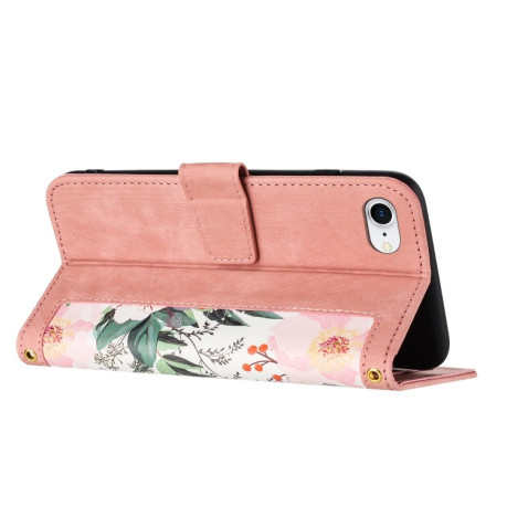 Чехол-книжка Floral Pattern Leather для iPhone 16e - розовый