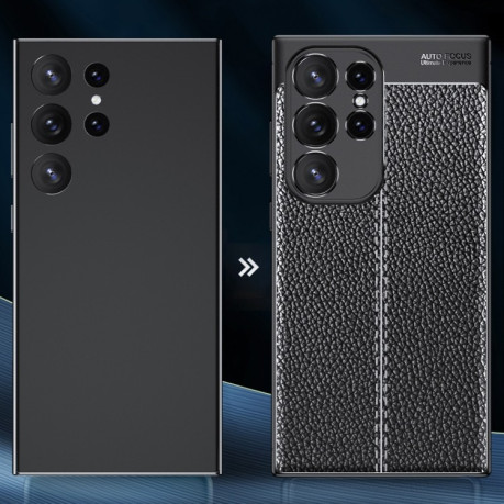 Противоударный чехол Litchi Texture на Samsung Galaxy S24 Ultra 5G - черный