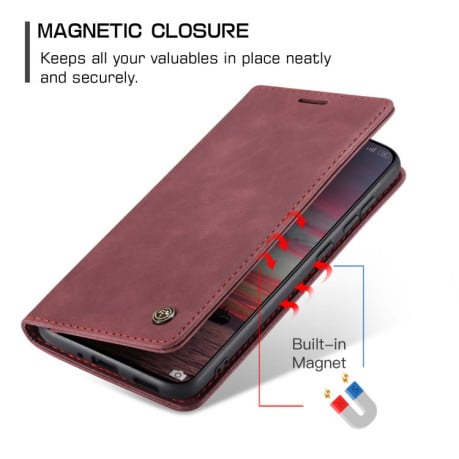 Чехол-книжка CaseMe-013 многофункциональный с кармашком на карт на Xiaomi 15T - красный