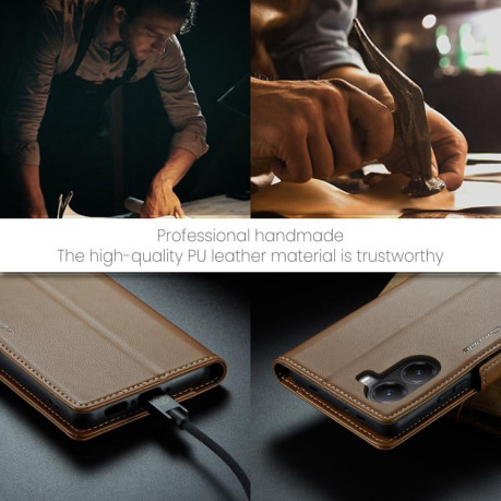 Чехол-книжка CaseMe 023 Butterfly Buckle Litchi Texture RFID Anti-theft Leather для Xiaomi Poco X7 Pro - коричневый