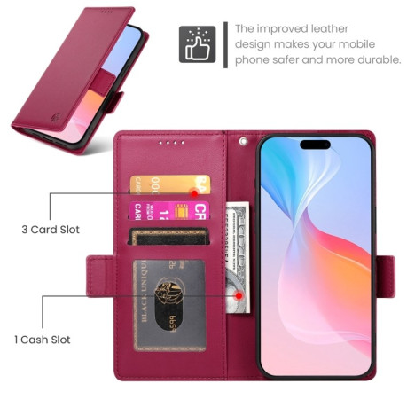 Чехол-книжка Side Buckle Magnetic Frosted Leather для iPhone 16 Pro - винно-красный