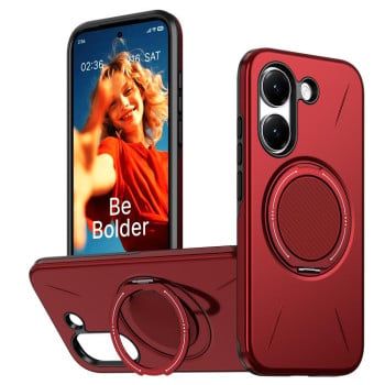 Чехол Metal Rotation Holder MagSafe TPU Hybrid PC с металлическим поворотным держателем и MagSafe на Xiaomi Redmi Turbo 5 5G / Poco X8 Pro 5G — красный