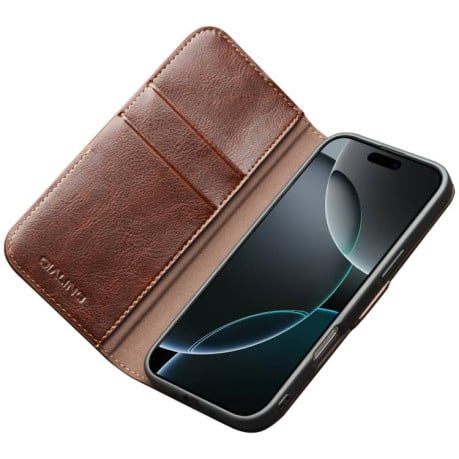 Чехол-книжка QIALINO Classic 103 Buckle с натуральной кожи на iPhone 17 Pro Max - коричневый