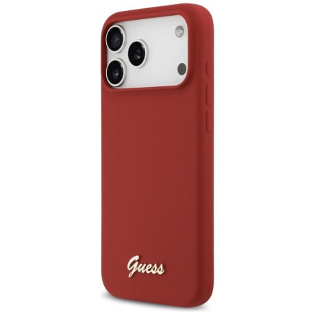 Оригинальный силиконовый чехол Guess Silicone Script Metal Logo с MagSafe на iPhone 17 Pro Max - Pink