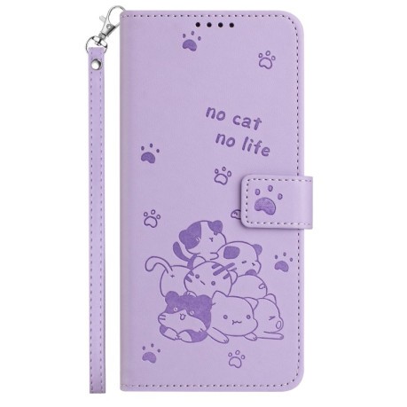 Чехол-книжка Embossed Kitten Phone Leather для Samsung Galaxy A56 5G - фиолетовый