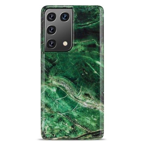 Противоударный чехол Glossy Marble IMD на Samsung Galaxy S21 Ultra - зеленый