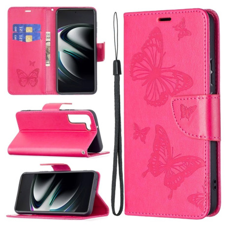 Чехол-книжка Butterflies Pattern для Samsung Galaxy S22 Ultra 5G - пурпурно-красный