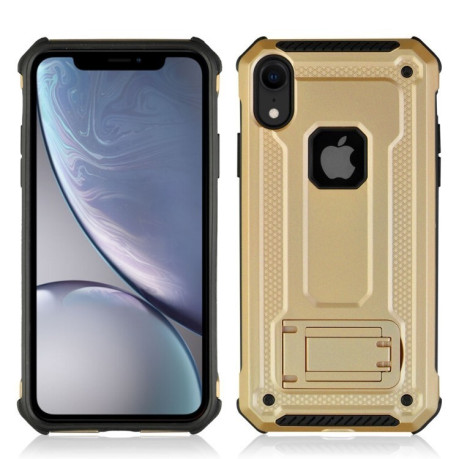 Противоударный чехол с держателем Armor Protective Case на iPhone XR-золотой