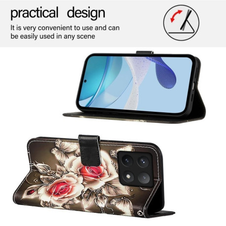 Чохол-книжка Colored Drawing Pattern Plain Weave Leather для Xiaomi 14T Pro - Roses On Black