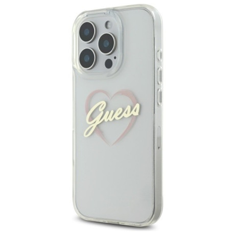 Оригинальный чехол Guess IML Heart для iPhone 16 Pro Max - Transparent
