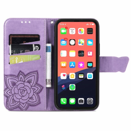 Чехол-книжка Butterfly Love Flower Embossed на iPhone 13 mini - светло-фиолетовый