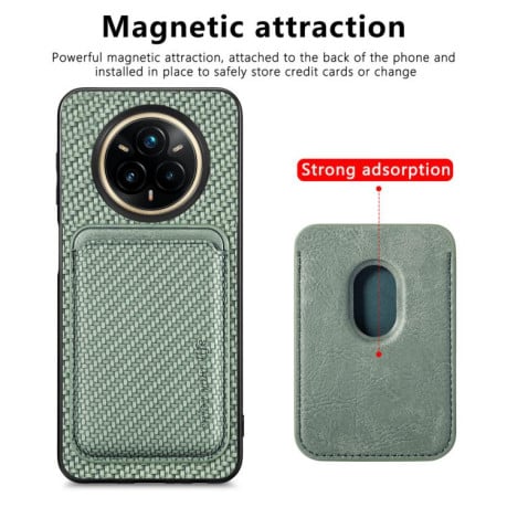 Чехол Carbon Fiber Leather Card Magnetic на Realme 14 Pro+ - зелений