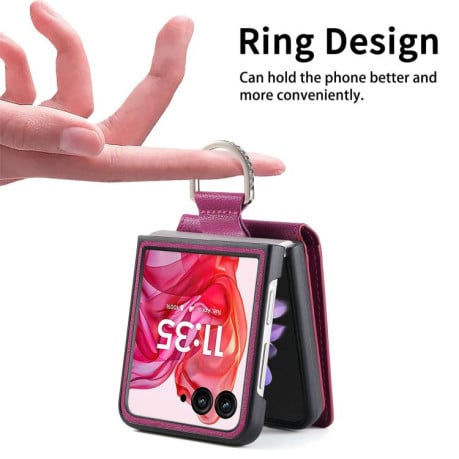 Противоударний чехол Litchi Texture Leather Ring Wallet на Motorola Razr 60 Ultra - фіолетовий