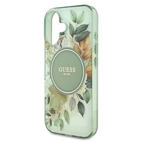Оригинальный чехол Guess IML Flower &amp; Tonal Circle MagSafe для iPhone 16 - green