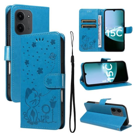 Чехол-книжка Cat Embossing Pattern на Xiaomi Redmi 15C 5G / 4G EU 173mm - синий
