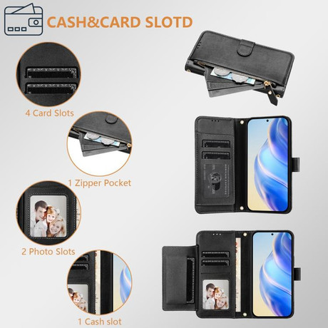 Чехол-книжка Multi-Card Slots Zipper Wallet на Realme Note 80 4G — чёрный